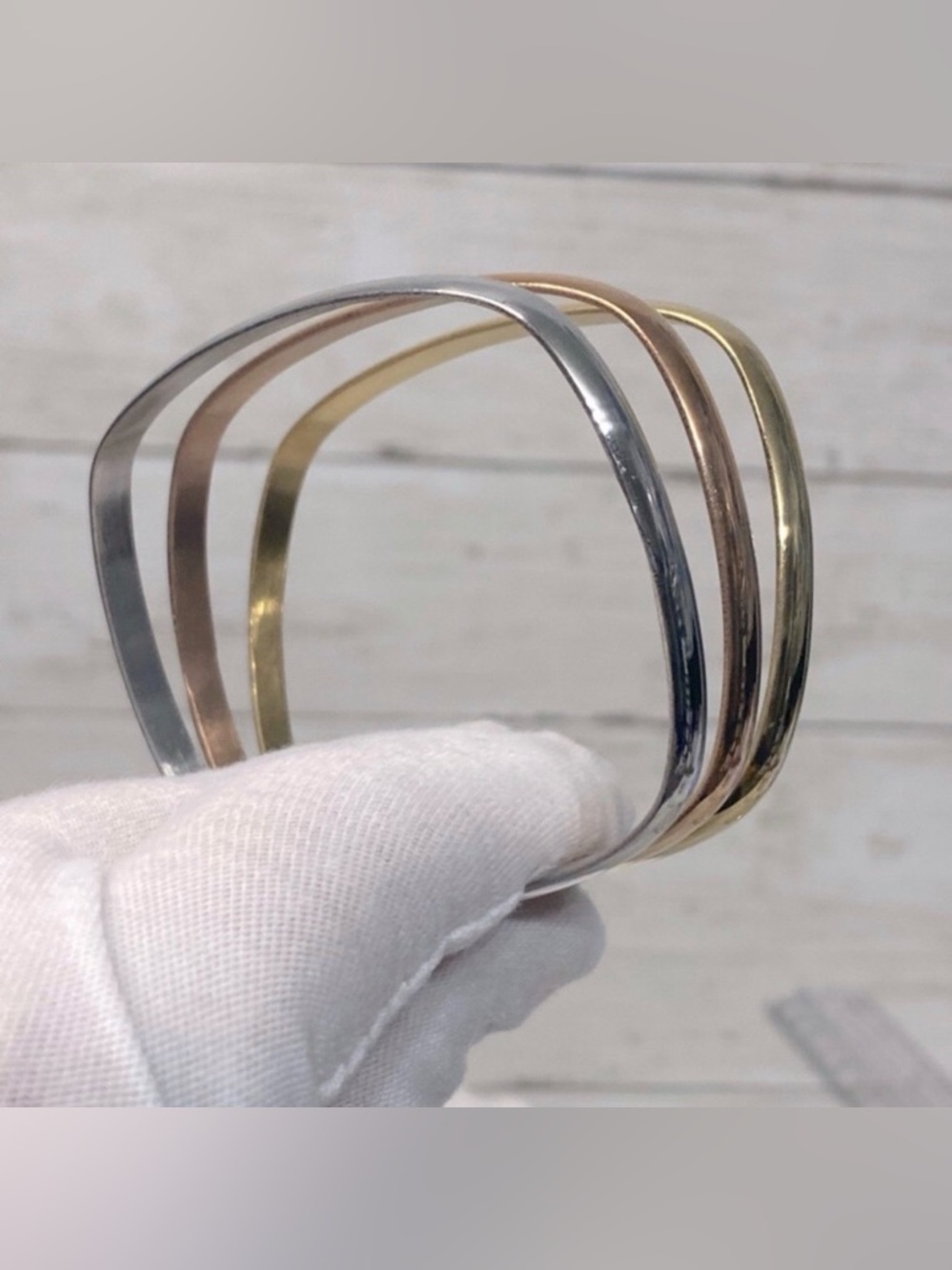 NEW Rounded Rectangular Stainless Steel Bangle Trio - Picture 3 of 5